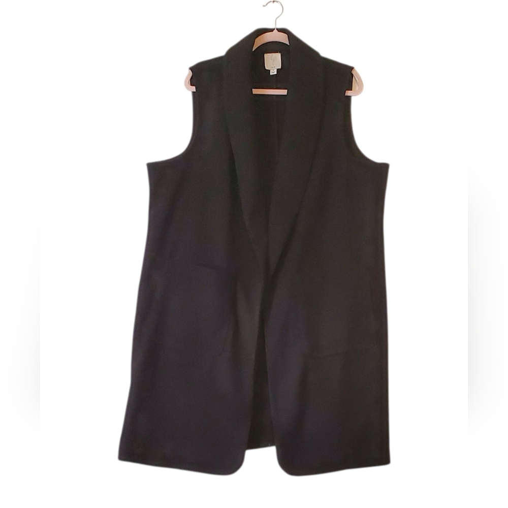 JOIE Black Sleeveless Warm Wrap Sleeveless Jacket Plus Size 1X Women‎ Pockets